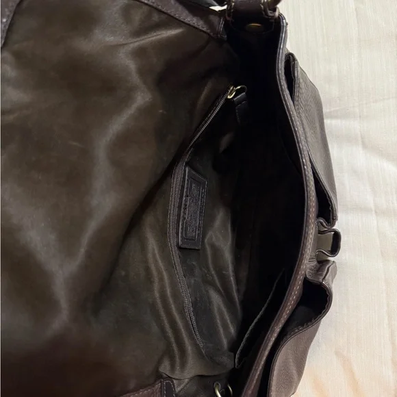 Coach Dark Brown Leather Shoulder Bag with Gold Accents - Picture 3 of 6